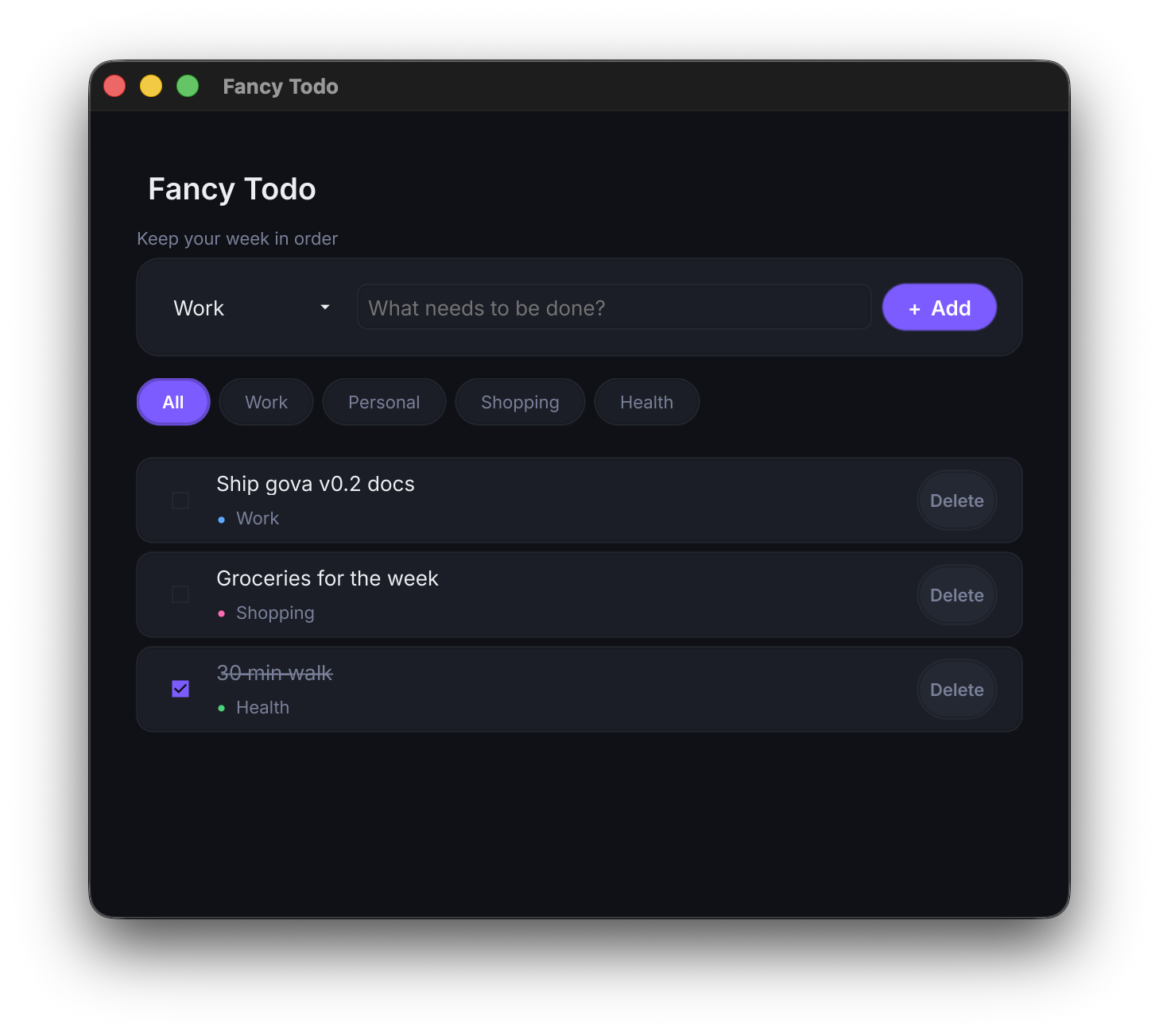 fancytodo example running on macOS
